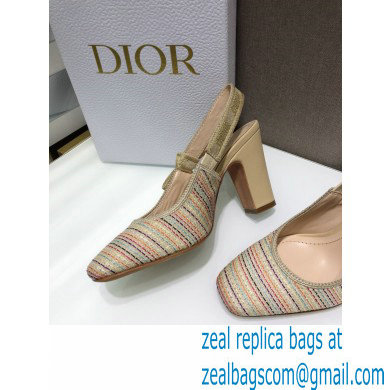 Dior Heel 9.5cm Moi Slingback Pumps Gold Metallic Thread Embroidered Cotton 2021 - Click Image to Close