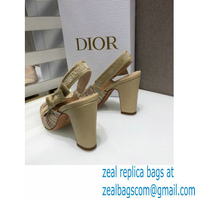 Dior Heel 9.5cm Moi Slingback Pumps Gold Metallic Thread Embroidered Cotton 2021