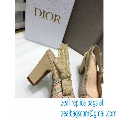 Dior Heel 9.5cm Moi Slingback Pumps Gold Metallic Thread Embroidered Cotton 2021