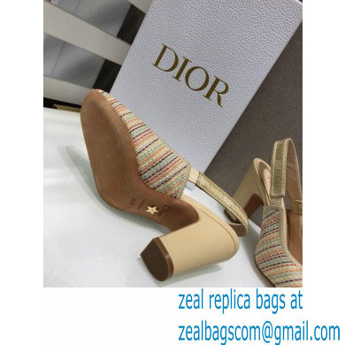 Dior Heel 9.5cm Moi Slingback Pumps Gold Metallic Thread Embroidered Cotton 2021