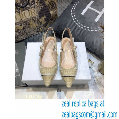 Dior J'Adior Slingback Ballerina Flats Beige Embroidered Cotton with Stripes Motif 2021