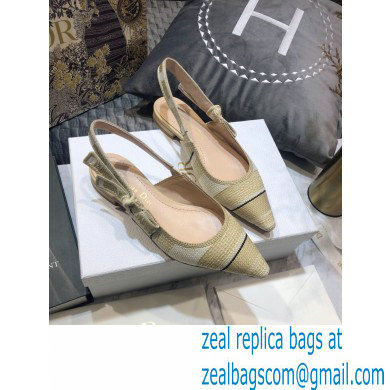 Dior J'Adior Slingback Ballerina Flats Beige Embroidered Cotton with Stripes Motif 2021 - Click Image to Close