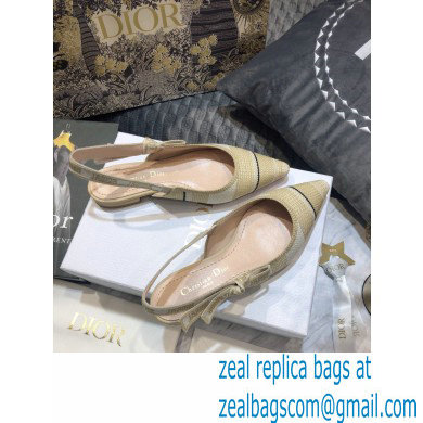 Dior J'Adior Slingback Ballerina Flats Beige Embroidered Cotton with Stripes Motif 2021