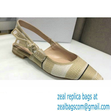 Dior J'Adior Slingback Ballerina Flats Beige Embroidered Cotton with Stripes Motif 2021 - Click Image to Close