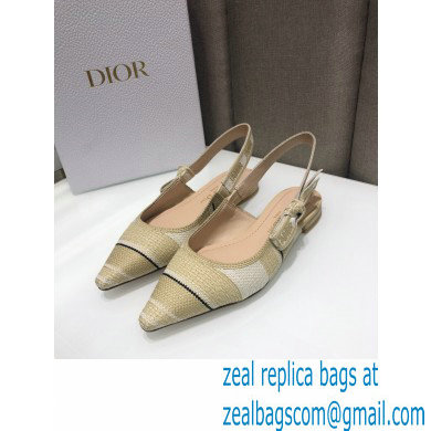 Dior J'Adior Slingback Ballerina Flats Beige Embroidered Cotton with Stripes Motif 2021