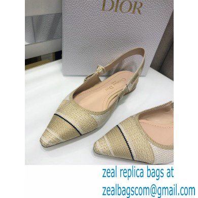 Dior J'Adior Slingback Ballerina Flats Beige Embroidered Cotton with Stripes Motif 2021