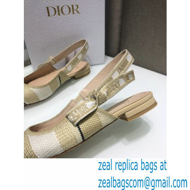Dior J'Adior Slingback Ballerina Flats Beige Embroidered Cotton with Stripes Motif 2021