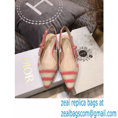 Dior J'Adior Slingback Ballerina Flats D-Stripes Embroidered Cotton Pink 2021