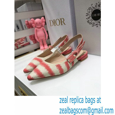 Dior J'Adior Slingback Ballerina Flats D-Stripes Embroidered Cotton Pink 2021