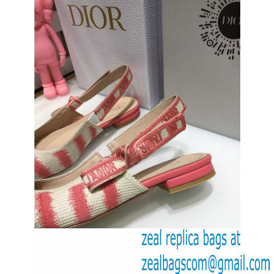 Dior J'Adior Slingback Ballerina Flats D-Stripes Embroidered Cotton Pink 2021