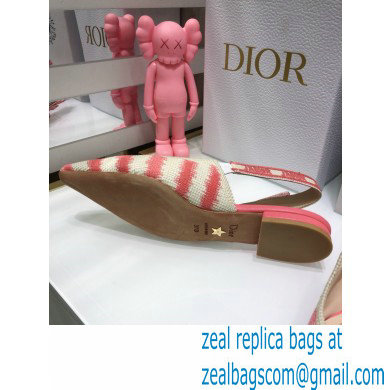Dior J'Adior Slingback Ballerina Flats D-Stripes Embroidered Cotton Pink 2021 - Click Image to Close