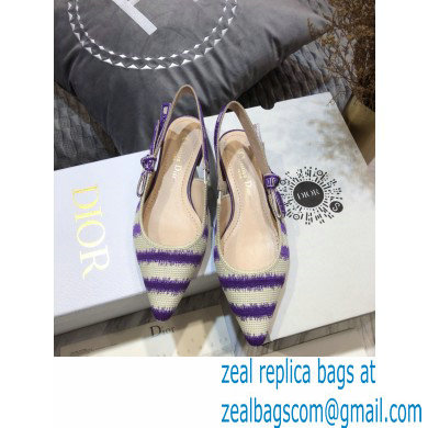 Dior J'Adior Slingback Ballerina Flats D-Stripes Embroidered Cotton Purple 2021 - Click Image to Close