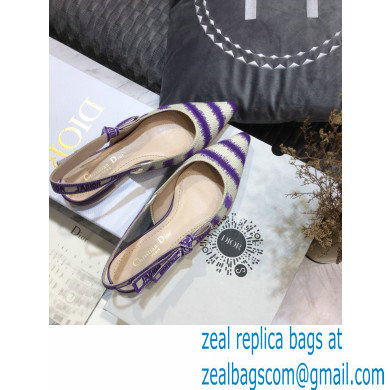 Dior J'Adior Slingback Ballerina Flats D-Stripes Embroidered Cotton Purple 2021