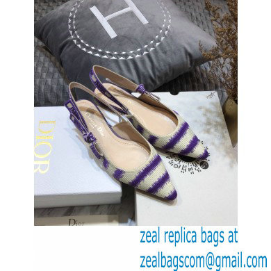 Dior J'Adior Slingback Ballerina Flats D-Stripes Embroidered Cotton Purple 2021