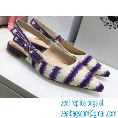 Dior J'Adior Slingback Ballerina Flats D-Stripes Embroidered Cotton Purple 2021