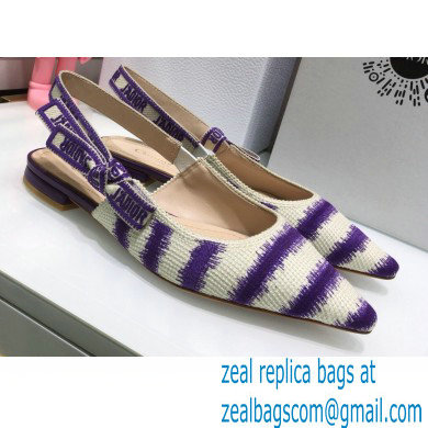 Dior J'Adior Slingback Ballerina Flats D-Stripes Embroidered Cotton Purple 2021 - Click Image to Close