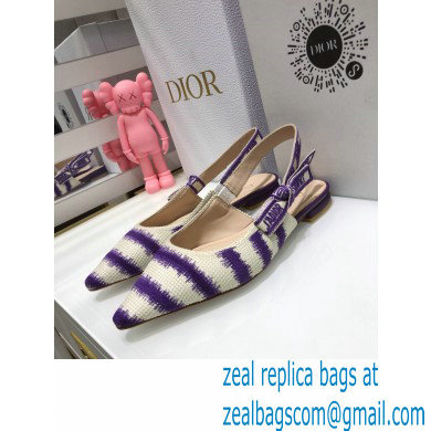 Dior J'Adior Slingback Ballerina Flats D-Stripes Embroidered Cotton Purple 2021 - Click Image to Close