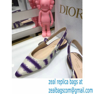 Dior J'Adior Slingback Ballerina Flats D-Stripes Embroidered Cotton Purple 2021