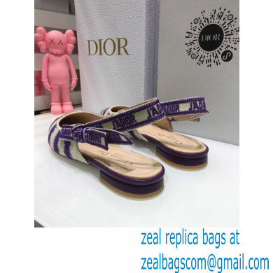 Dior J'Adior Slingback Ballerina Flats D-Stripes Embroidered Cotton Purple 2021