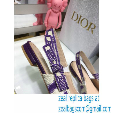 Dior J'Adior Slingback Ballerina Flats D-Stripes Embroidered Cotton Purple 2021 - Click Image to Close