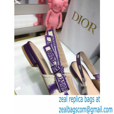 Dior J'Adior Slingback Ballerina Flats D-Stripes Embroidered Cotton Purple 2021