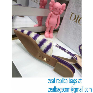 Dior J'Adior Slingback Ballerina Flats D-Stripes Embroidered Cotton Purple 2021