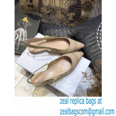 Dior J'Adior Slingback Ballerina Flats Gold Metallic Thread Embroidered Cotton 2021 - Click Image to Close