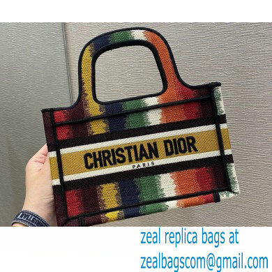 Dior Mini Book Tote Bag in Multicolor D-Stripes Embroidery 2021