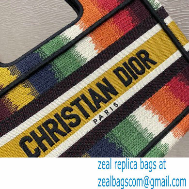Dior Mini Book Tote Bag in Multicolor D-Stripes Embroidery 2021