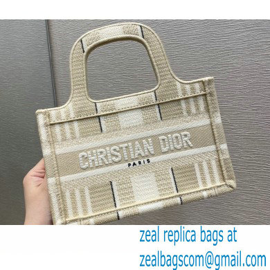 Dior Mini Book Tote Bag in Stripes Embroidery Beige 2021