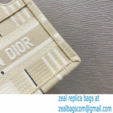 Dior Mini Book Tote Bag in Stripes Embroidery Beige 2021