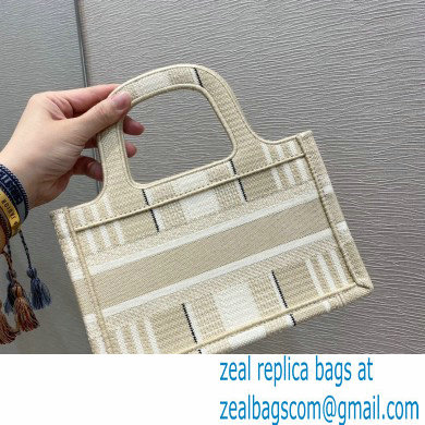 Dior Mini Book Tote Bag in Stripes Embroidery Beige 2021