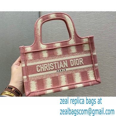 Dior Mini Book Tote Bag in Stripes Embroidery Pink 2021