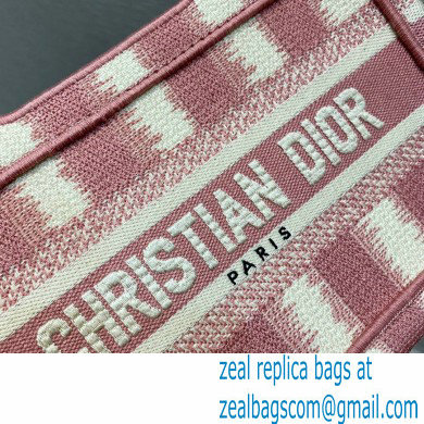 Dior Mini Book Tote Bag in Stripes Embroidery Pink 2021 - Click Image to Close