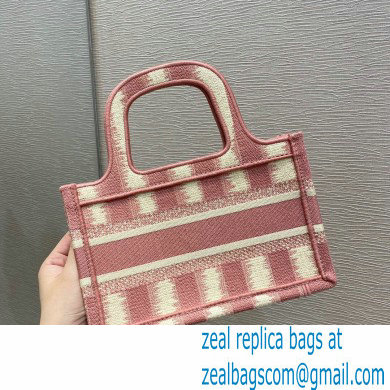 Dior Mini Book Tote Bag in Stripes Embroidery Pink 2021