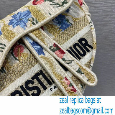 Dior Saddle Bag in Beige Multicolor Hibiscus Metallic Thread Embroidery 2021