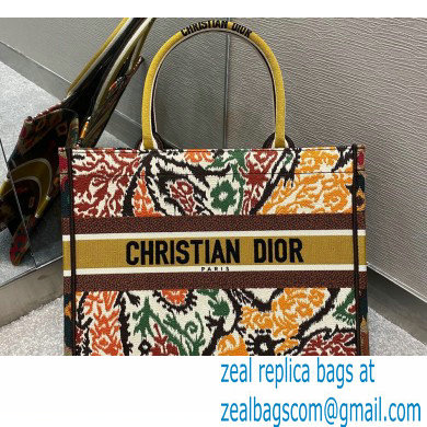 Dior Small Book Tote Bag in Multicolor Paisley Embroidery Yellow 2021