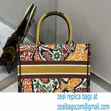Dior Small Book Tote Bag in Multicolor Paisley Embroidery Yellow 2021