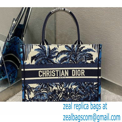 Dior Small Book Tote Bag in Palms Embroidery Blue 2021