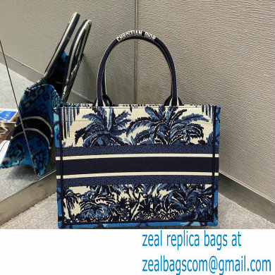 Dior Small Book Tote Bag in Palms Embroidery Blue 2021