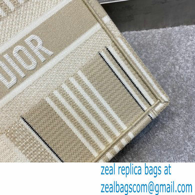 Dior Small Book Tote Bag in Stripes Embroidery Beige 2021