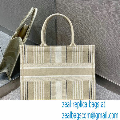 Dior Small Book Tote Bag in Stripes Embroidery Beige 2021 - Click Image to Close