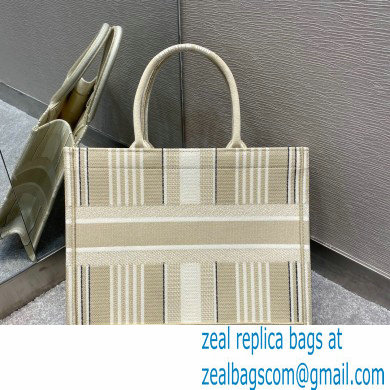 Dior Small Book Tote Bag in Stripes Embroidery Beige 2021