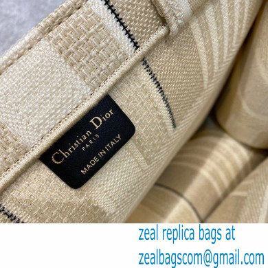 Dior Small Book Tote Bag in Stripes Embroidery Beige 2021