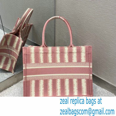 Dior Small Book Tote Bag in Stripes Embroidery Pink 2021