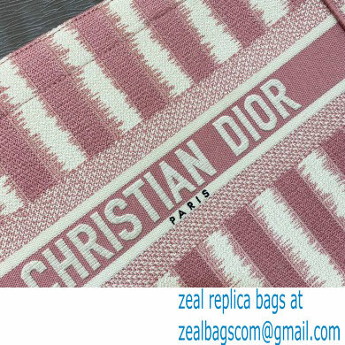 Dior Small Book Tote Bag in Stripes Embroidery Pink 2021