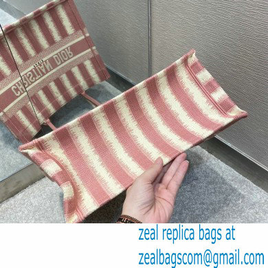 Dior Small Book Tote Bag in Stripes Embroidery Pink 2021