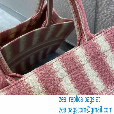 Dior Small Book Tote Bag in Stripes Embroidery Pink 2021