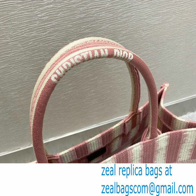 Dior Small Book Tote Bag in Stripes Embroidery Pink 2021