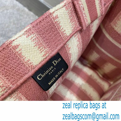 Dior Small Book Tote Bag in Stripes Embroidery Pink 2021